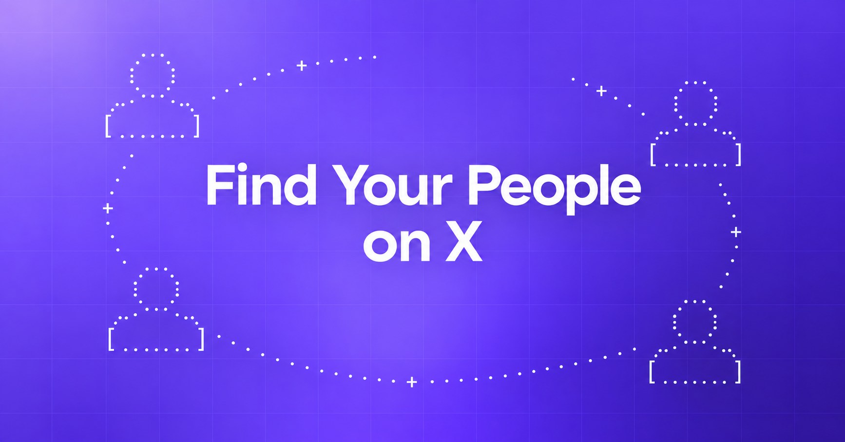 Find Your People on X — connected ASCII people on a violet gradient