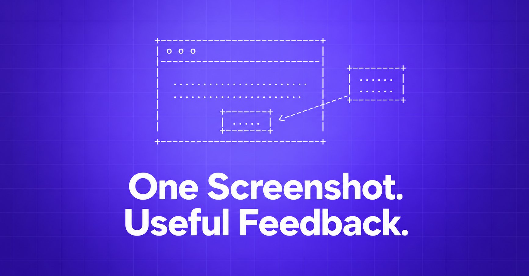 One Screenshot. Useful Feedback. — an ASCII interface window with an annotation pointing to a button on violet
